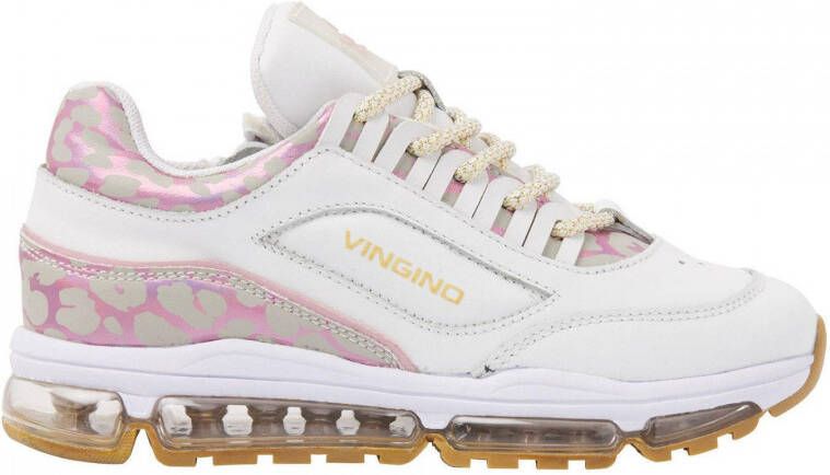 Vingino Fenna II leren sneakers met panterprint wit roze