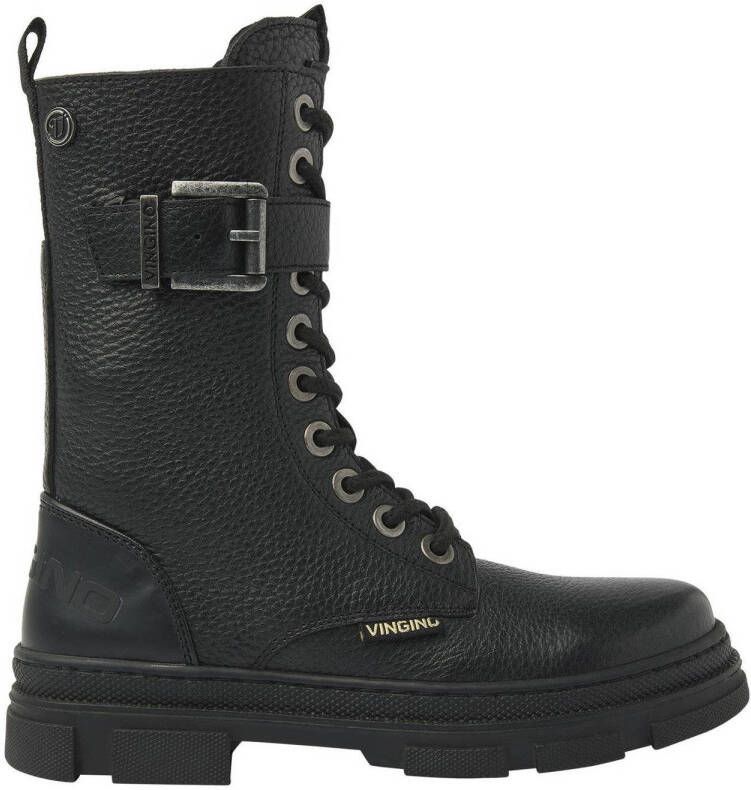 Vingino Jennifer leren veterboots zwart