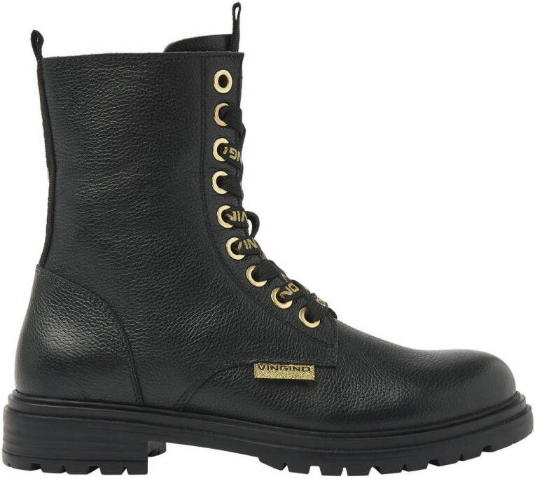 Vingino Julia leren veterboots zwart