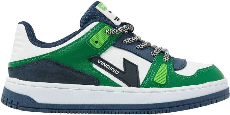 VINGINO Kevin leren sneakers groen wit Jongens Leer Meerkleurig 30