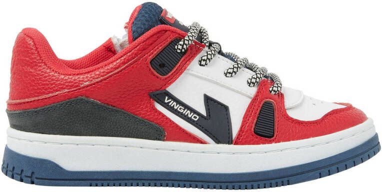 VINGINO Kevin leren sneakers rood wit Jongens Leer Meerkleurig 33