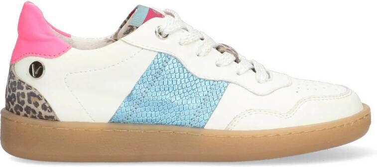 Vingino VIN825141-501 Meisjes Lage Sneakers Wit Roze Blauw Leer Veters