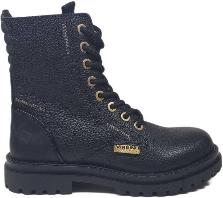 Vingino leren veterboots zwart
