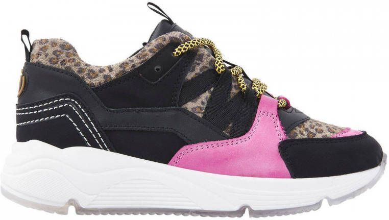 Vingino Lidya leren sneakers met panterprint zwart roze