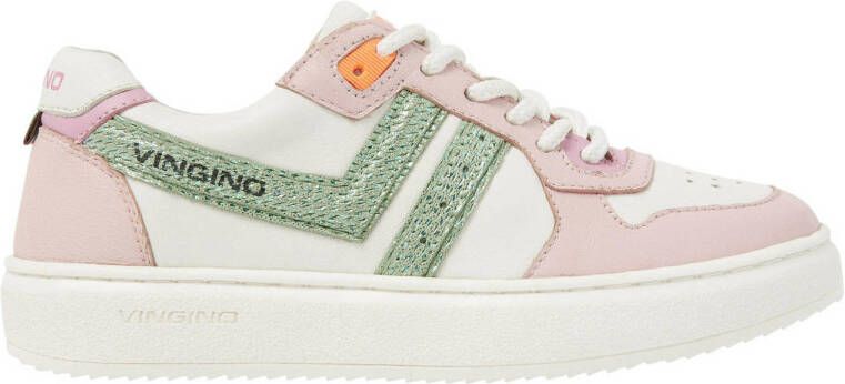 Vingino Odette Low leren sneakers wit lichtroze lichtgroen