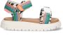 Vingino VIN825405-528 Meisjes Platte Sandalen Blauw Leer Klittenband - Thumbnail 1