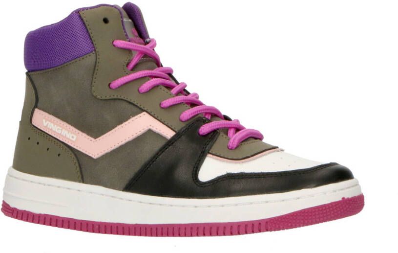 Vingino Senne Mid leren sneakers donkergrijs multi