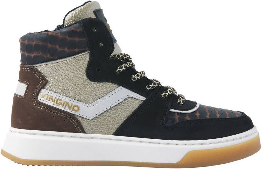 Vingino Senne Mid Premium leren sneakers zwart multi