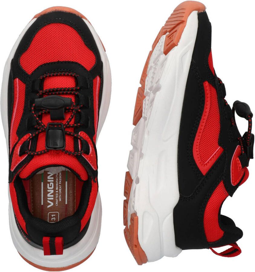 Vingino VIN825603-389 Jongens Lage Sneakers Rood Imitatieleer Mesh Elastiek