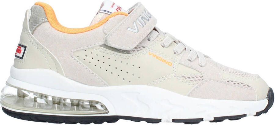 Vingino VIN826001-706 Jongens Lage Sneakers Beige Leer Veters Met Klittenband