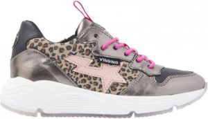 Vingino Zetta leren sneakers met panterprint roze metallic