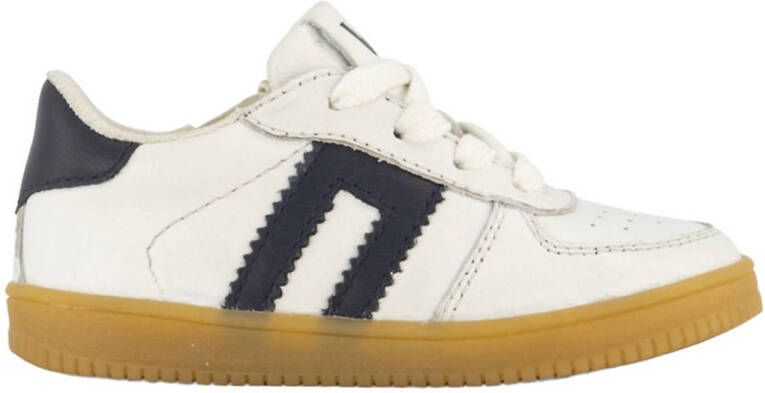 Vty leren sneakers wit donkerblauw