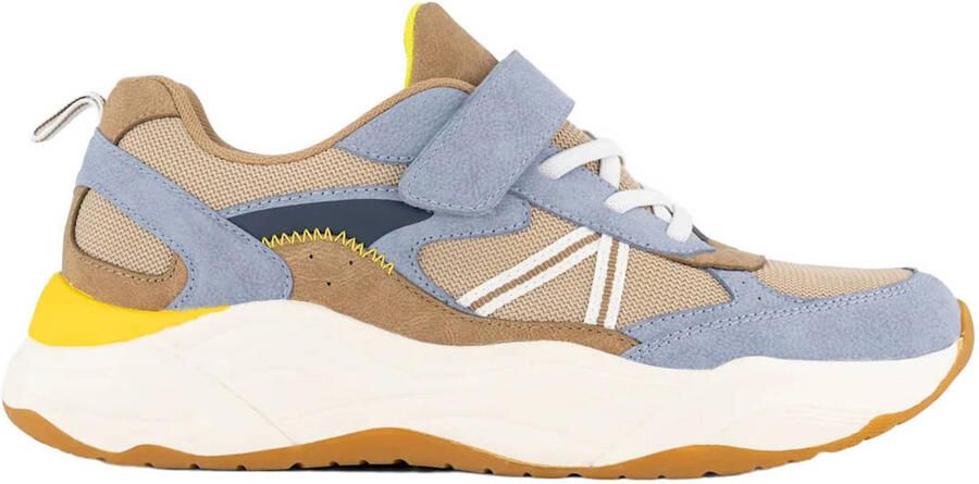 Vty leren sneakers beige blauw bruin