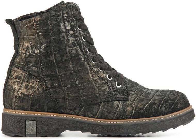 Waldlaufer 683801 leren veterboots met crocoprint brons