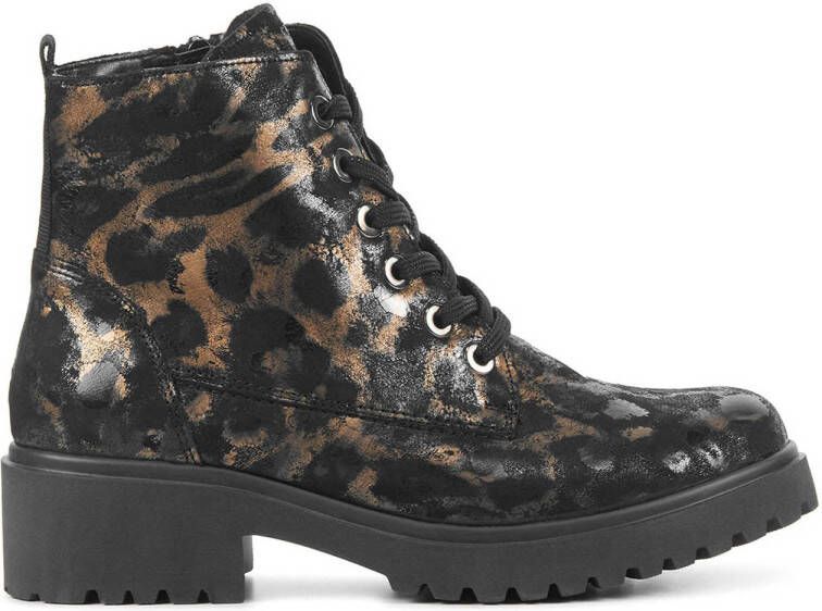 Waldlaufer leren veterboots met panterprint zwart brons