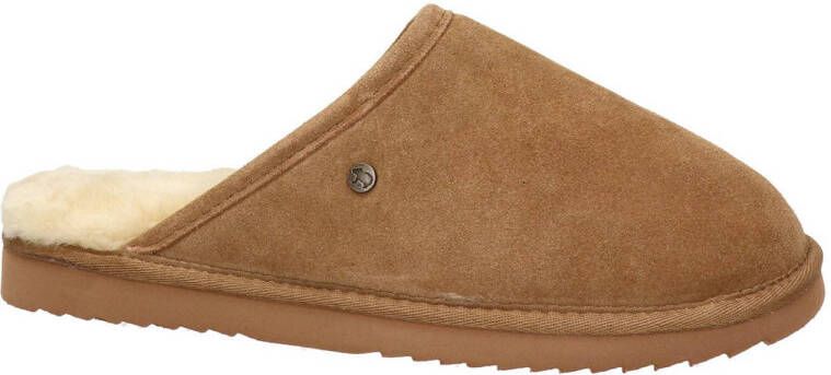 Warmbat Australia gevoerde suède pantoffels cognac