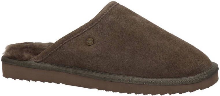 Warmbat Australia gevoerde suède pantoffels taupe