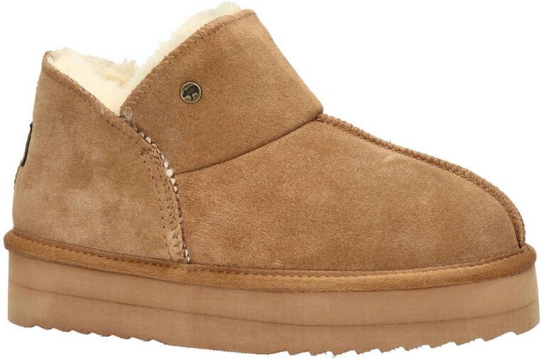 Warmbat Australia Willow Plateau suède pantoffels cognac