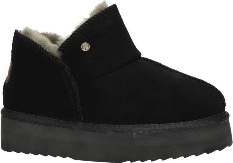 Warmbat Australia Willow Plateau suède pantoffels zwart