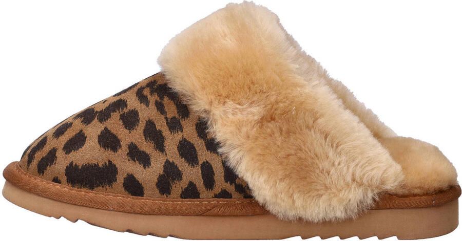 Warmbat Australia suède pantoffels met panterprint cognac zwart - Foto 3