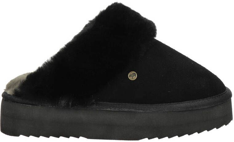 Warmbat Flurry Suede Plateau Dames Sloffen Zwart Zwart
