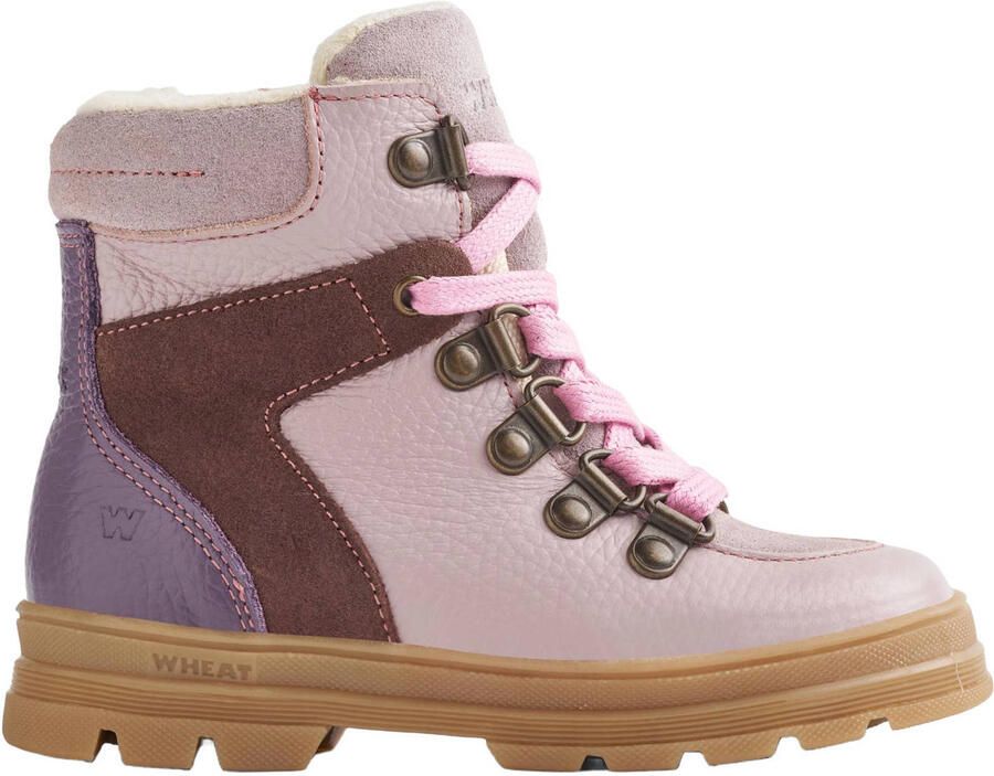 Wheat leren enkelboots met profielzool lichtroze