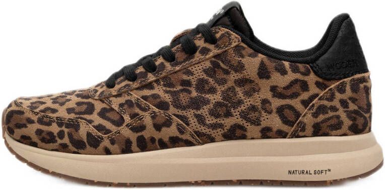 Woden Nicoline Leo suède sneakers panterprint bruin zwart