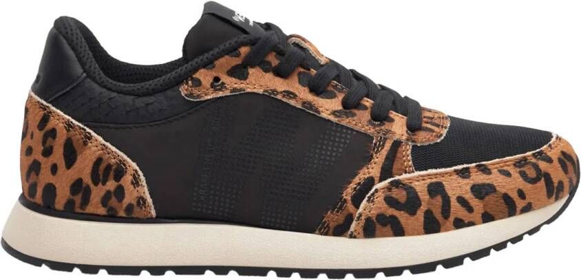 Woden Ronja Cowhair leren sneakers zwart panter