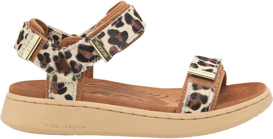 Woden leren sandalen met ponyhair en panterprint beige bruin zwart - Foto 6