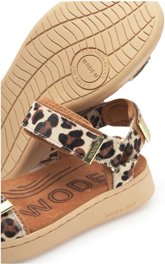 Woden leren sandalen met ponyhair en panterprint beige bruin zwart - Foto 7