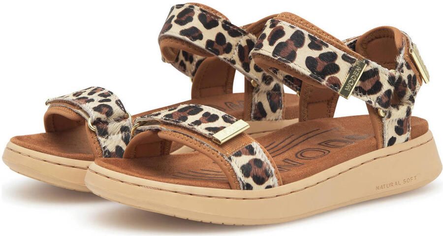 Woden leren sandalen met ponyhair en panterprint beige bruin zwart - Foto 8