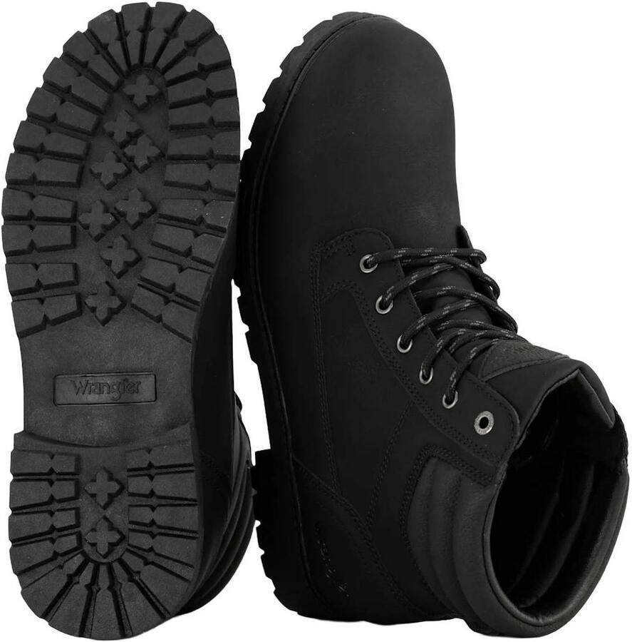 Wrangler suède veterboots met profielzool zwart - Foto 2