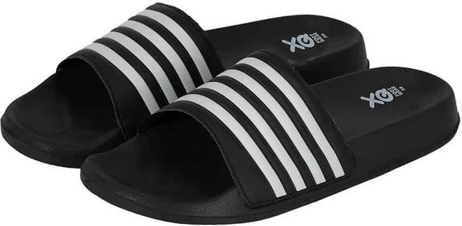 XQ Footwear XQ Slippers Dames Stripes Zwart Badslippers dames Gevormd voetbed