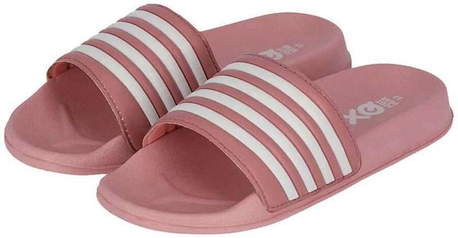 XQ Footwear XQ Slippers Dames Stripes Roze Badslippers dames Gevormd voetbed