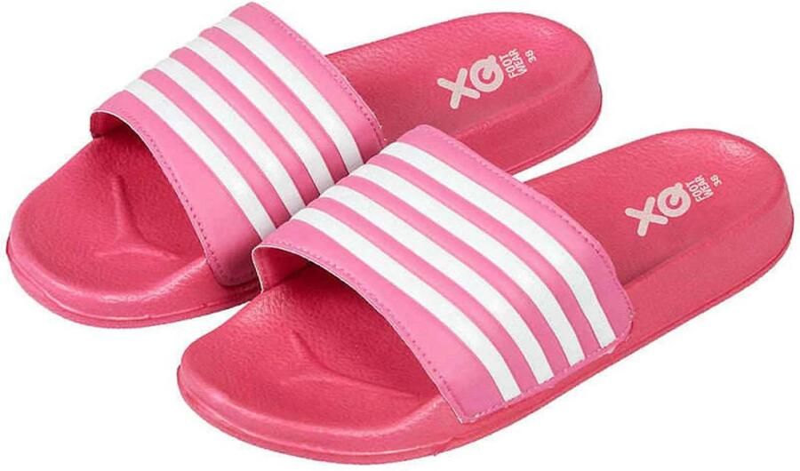 XQ Footwear XQ Slippers Dames Stripes Fuchsia Badslippers dames Gevormd voetbed