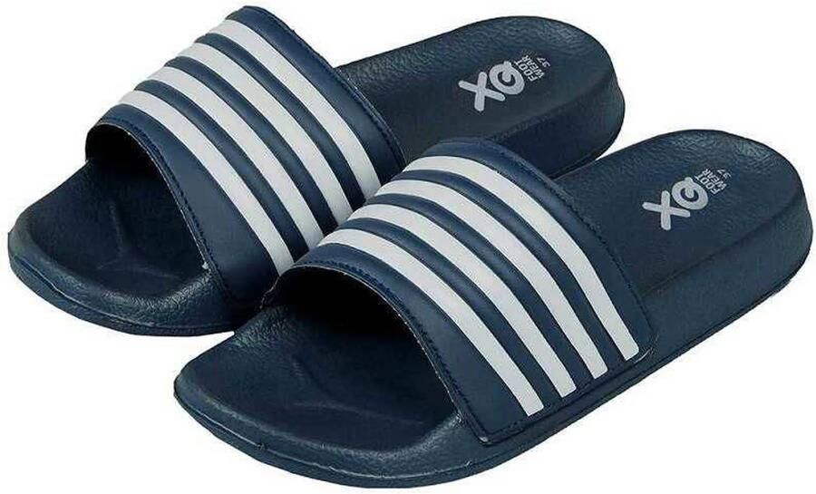 XQ Footwear XQ Slippers Dames Stripes Navy Badslippers dames Gevormd voetbed
