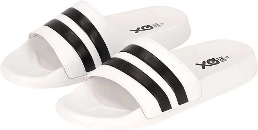 XQ Footwear XQ Slippers Heren Stripes Wit Zwart Badslippers heren