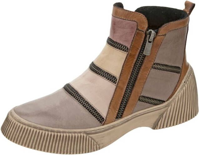 Gemini Enkellaarsje met ritsversiering Taupe Bruin Roze