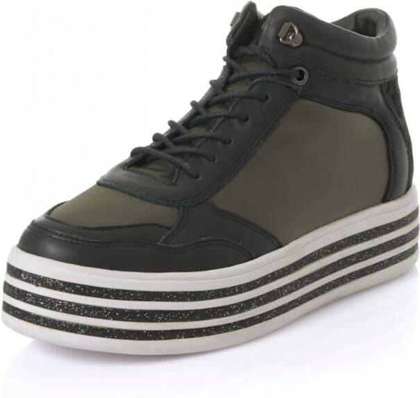 Gerry Weber Sneaker met glitterzool Kaki Zwart