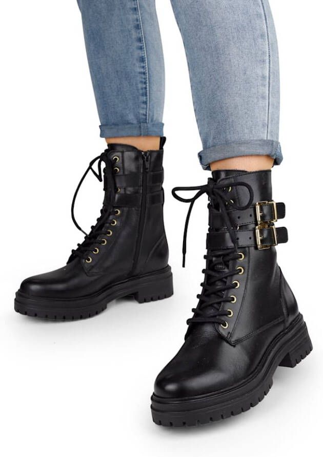 Studio W Hoge veterschoen met chique gespen Zwart