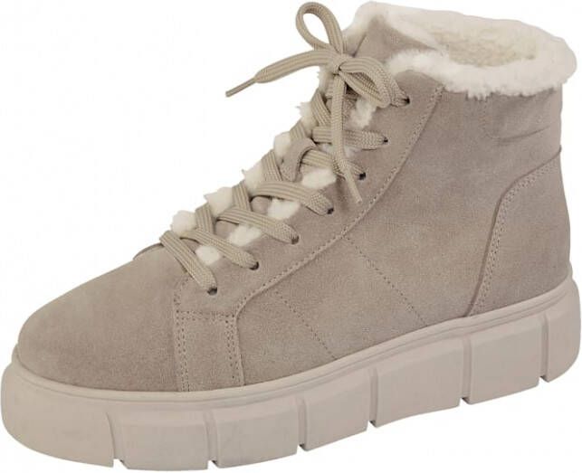 Studio W Hoge veterschoen met winterse versiering in vachtlook Zand