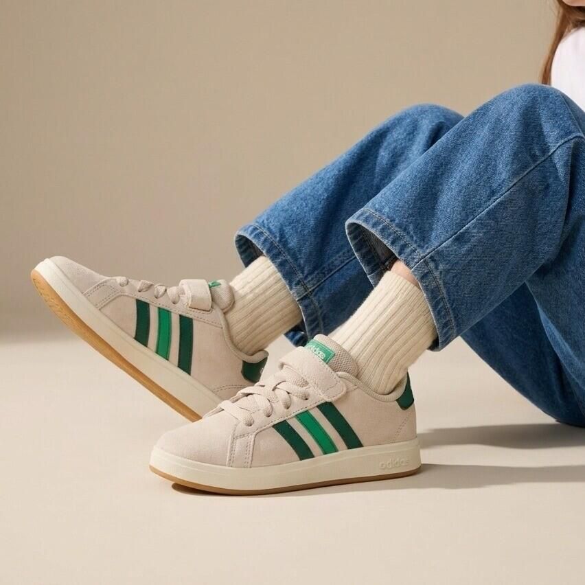 Adidas Grand Court 00s EL C kinder sneakers grijs groen Echt leer Uitneembare zool