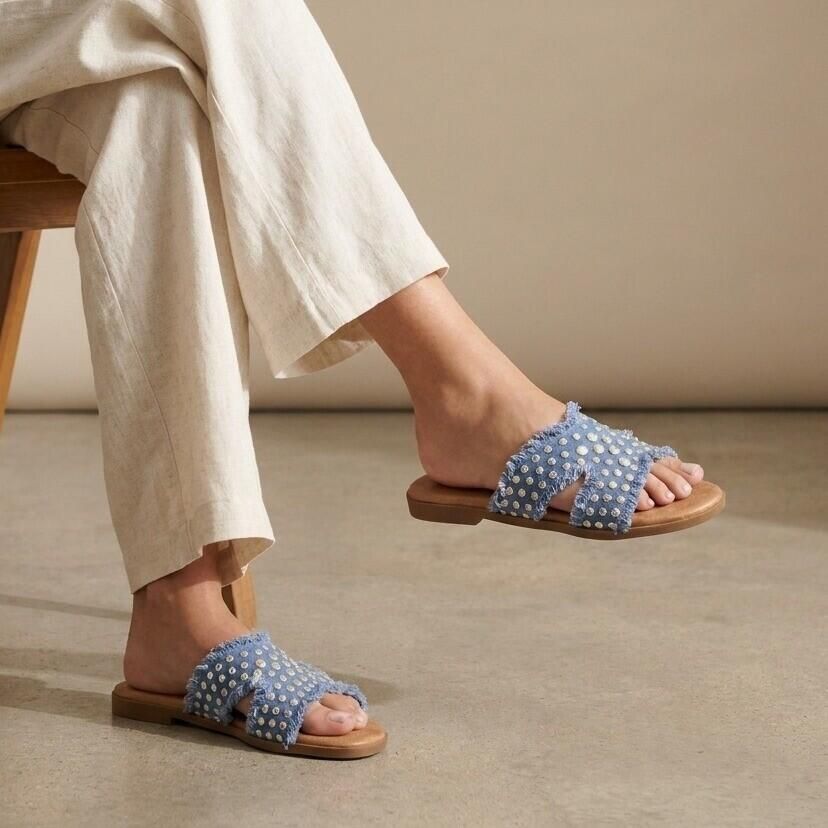 Ann Rocks Denim Slippers blauw Synthetisch