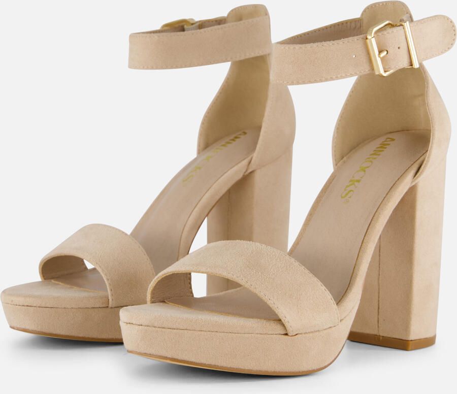 Ann Rocks Sandalen met hak beige Textiel - Foto 5