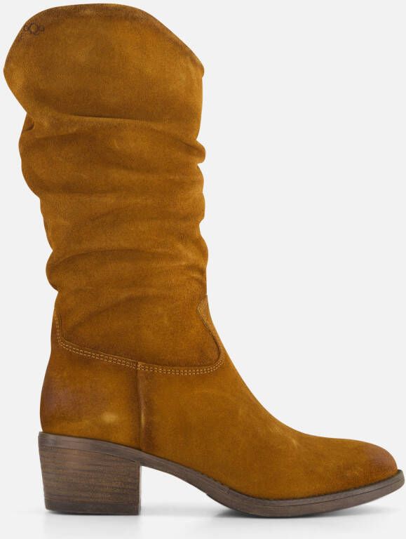 Aqa Hoge plooi laarzen cognac Suede Dames