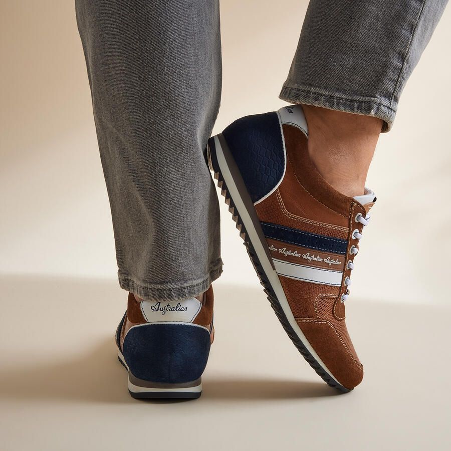 Australian Camaro T41 Tan Blue Beige Sneakers Leer en Suede Heren Bruin Blauw