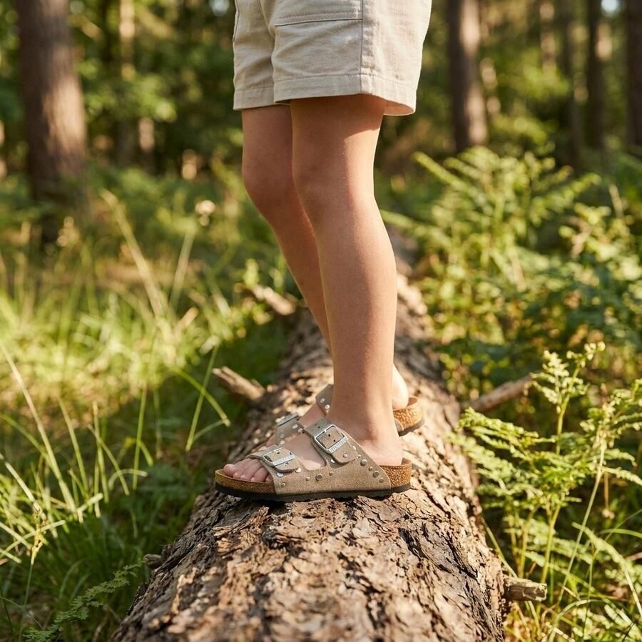 Birkenstock Kid's Arizona Rivet Border Synthetik Sandalen Narrow beige bruin - Foto 6