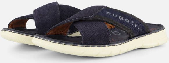 Bugatti leren slippers met leren voetbed blauw
