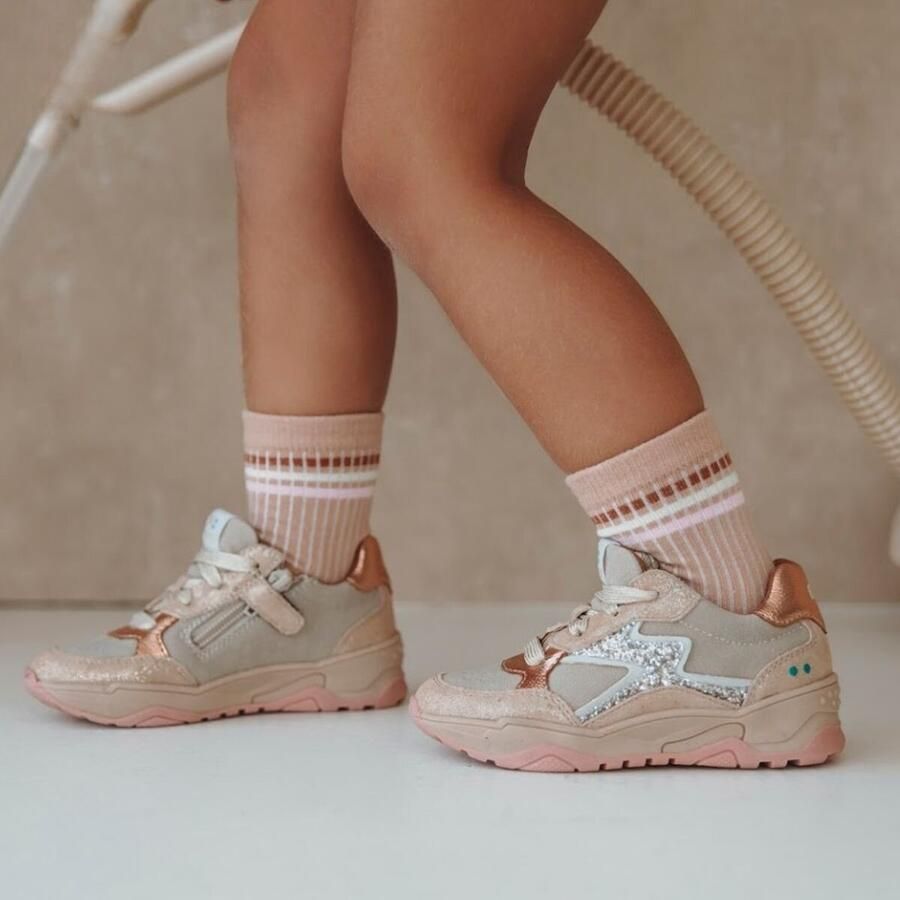 BunniesJR Cleo Chunky leren sneakers met pailletten en glitters lichtroze - Foto 5