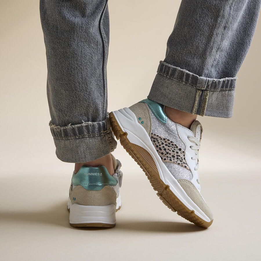 BunniesJR 225462-403 Meisjes Lage Sneakers Zilver Beige Groen Leer Veters - Foto 3